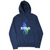 Full front view of navy Polo Ralph Lauren pullover hoodie with paint-splash pony print