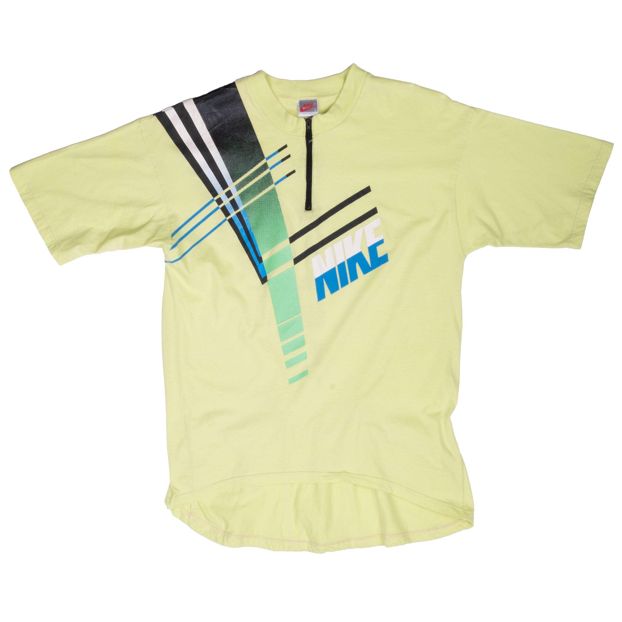 Vintage Nike Lime Cycling Jersey Tee Shirt 1980S Size Medium Made In USA