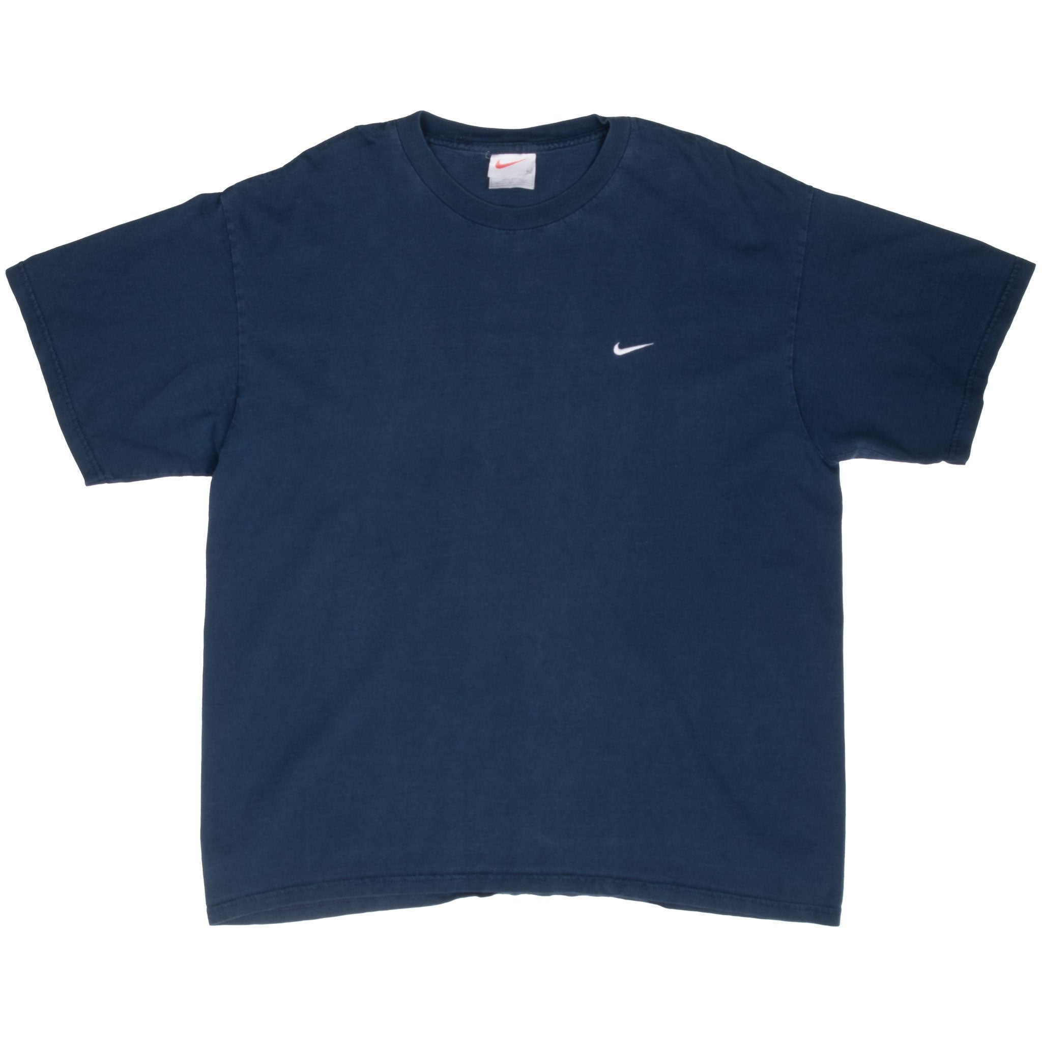 VINTAGE NIKE CLASSIC SWOOSH NAVY BLUE TEE SHIRT 1990S LARGE MADE IN USA