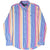 Front of striped Ralph Lauren button-down shirt with long sleeves and embroidered pony logo