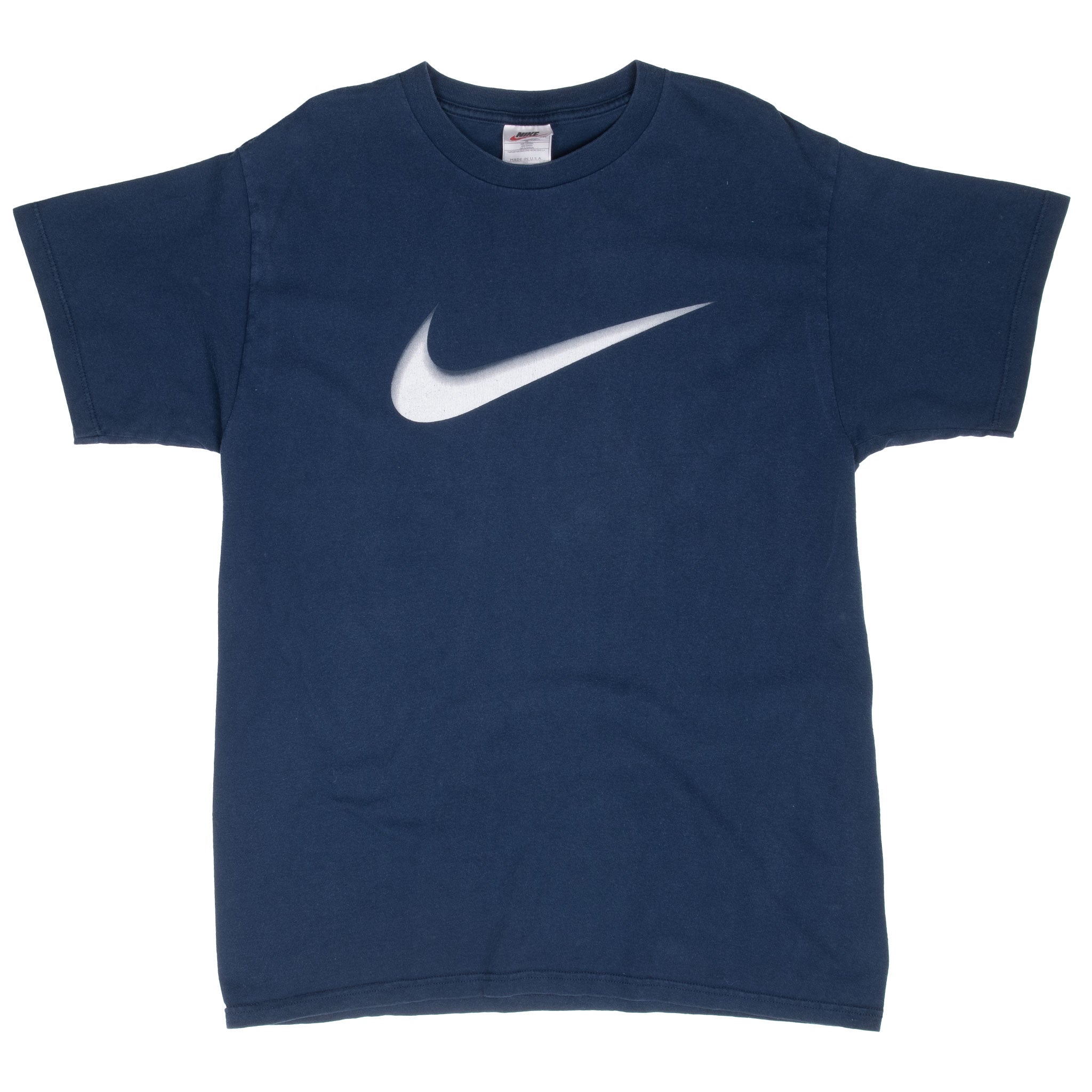 Vintage Nike Big Swoosh Blue Tee Shirt 1990S Size Medium Made In Usa
