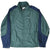 Front of green and navy Nike zip-up windbreaker with white Swoosh embroidery