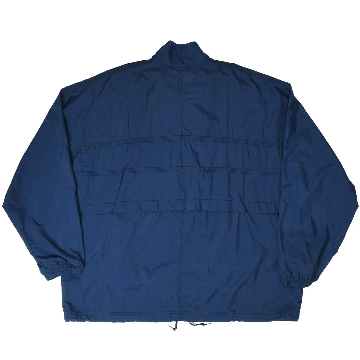Back of navy blue Nike windbreaker jacket with stitched panel detailing