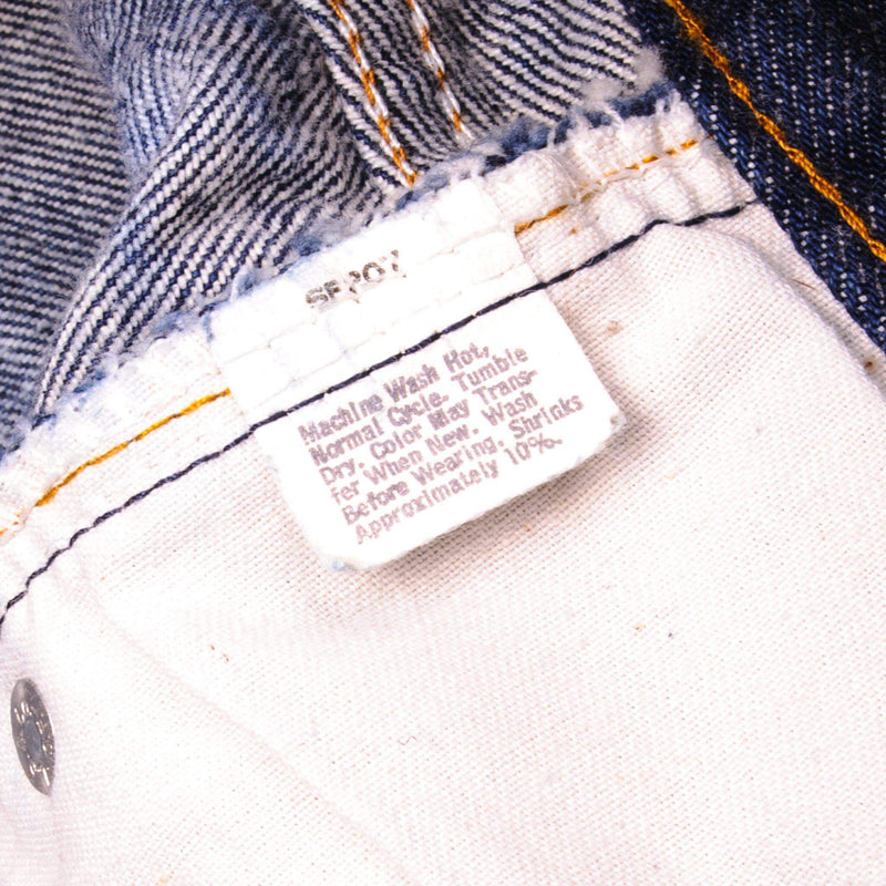Beautiful Indigo Levis 501 Jeans Early 1980s Made in USA with a dark wash and some nice contrast between dark and medium wash.  Size on Tag 38X32  ACTUAL SIZE 35X28  Back Button No Number