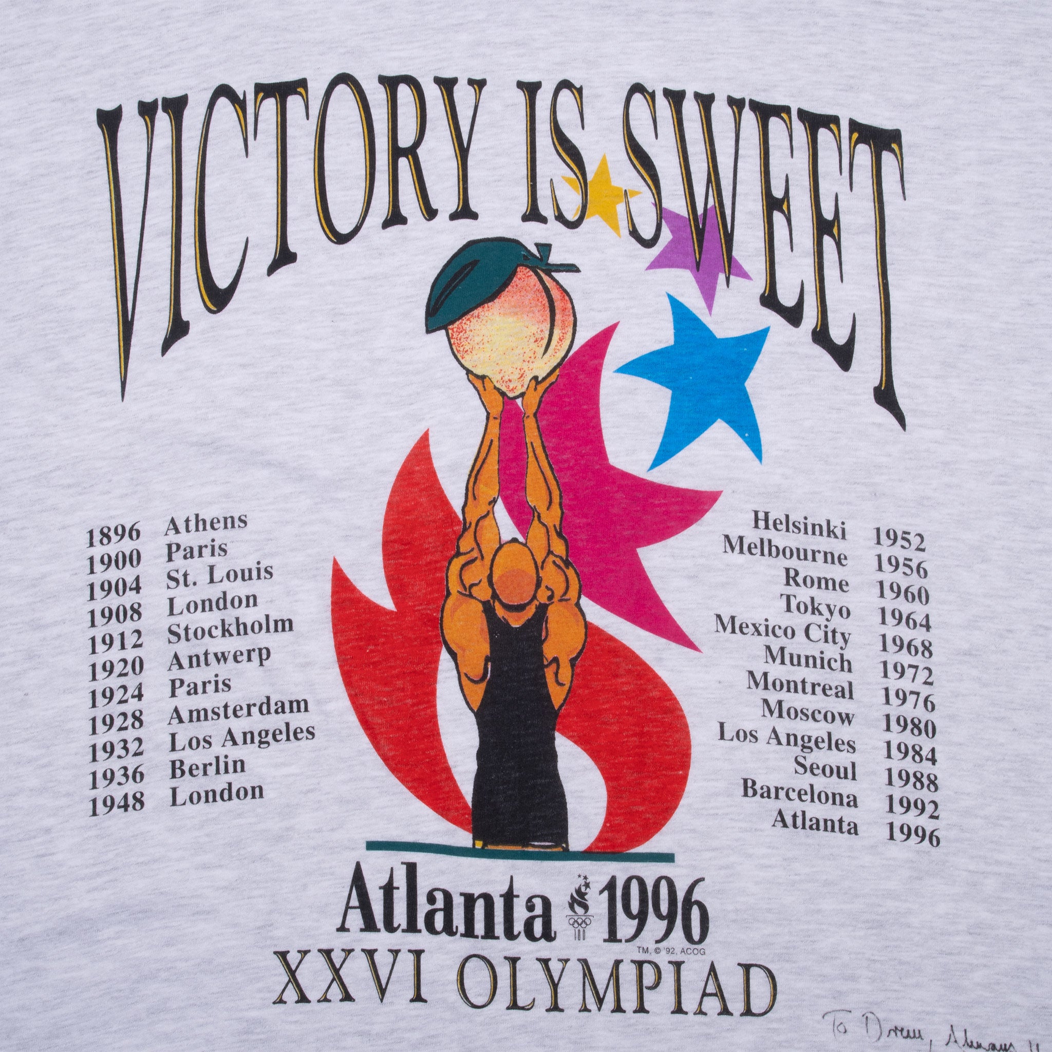 Vintage Atlanta Olympic Games Xxvi 1996 Tee Shirt Size Large Made In Usa With Single Stitch Sleeves