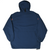 Back of navy Nike hooded pullover windbreaker with elastic cuffs and adjustable hem