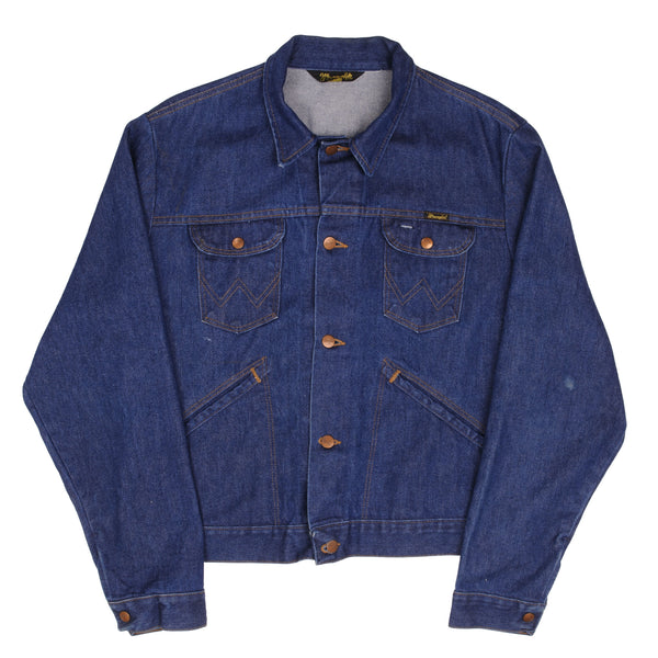Vintage Wrangler No Fault Denim Jacket Size XL Made In Usa With A Dark Wash. Back Button #K3D
