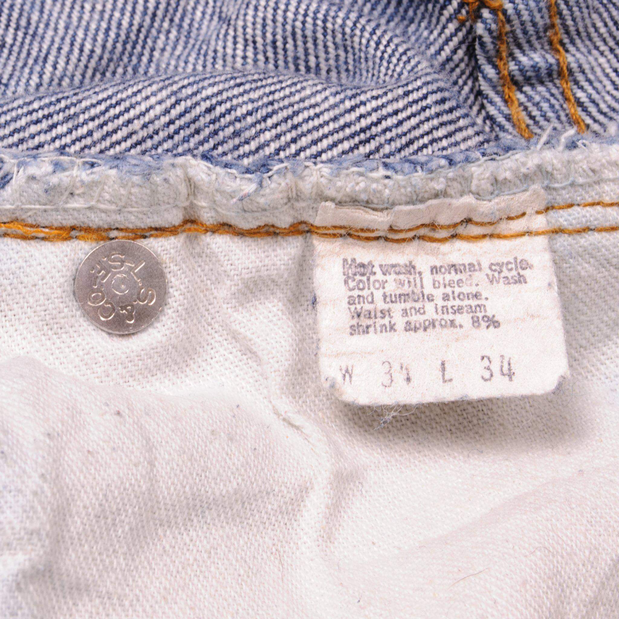 Beautiful Indigo Levis 501 Jeans with selvedge 1980s Made in USA with a medium blue wash and a nice contrast of light and medium blue.  Size on Tag 34X34  ACTUAL SIZE 32X30  Back Button #6