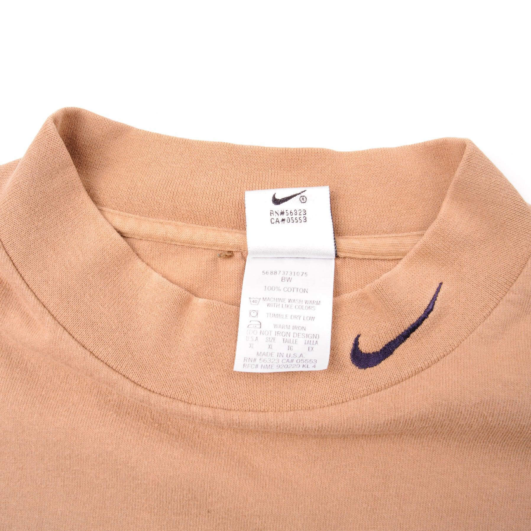 Vintage Nike Long Sleeve High Neck 1994-1999 Heavy Weight Tee Shirt Size XLarge. Made In USA