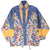 Full front view of Adidas windbreaker with blue and yellow color blocking and map-print panels