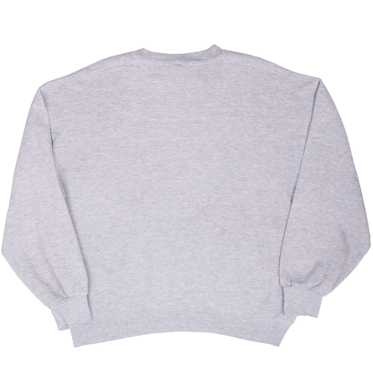 Back view of a blank gray Russell Athletic crewneck sweatshirt
