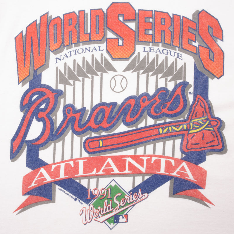 Vintage MLB Atlanta Braves World Champions 1991 Tee Shirt Size Large With Single Stitch Sleeves