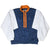 Full front view of Nike zip-up windbreaker with white sleeves, navy body, and orange trim