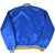 Back of blue Warriors satin jacket with gold, white and blue striped trim