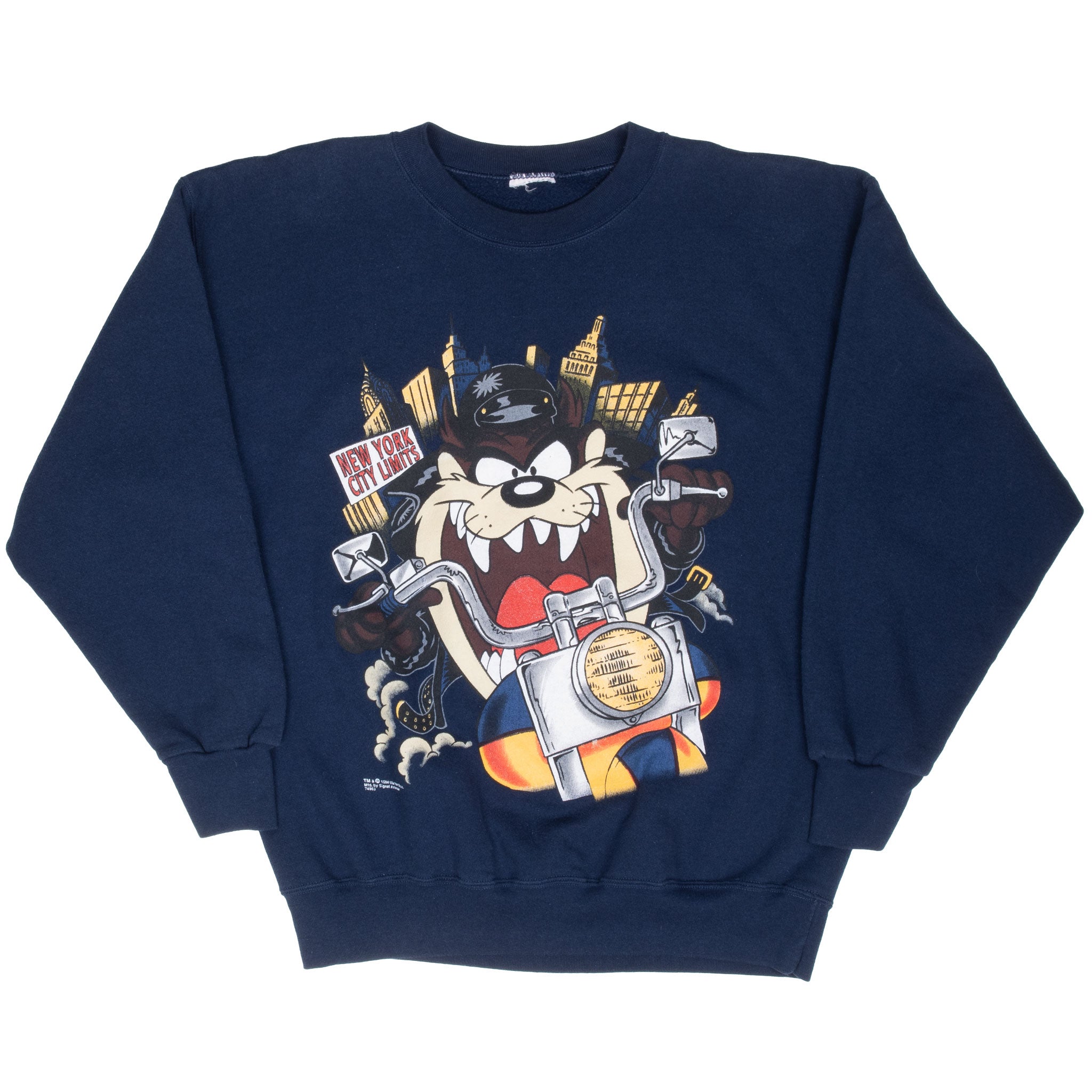 Vintage Looney Tunes Taz Biker Nyc Hollywood Sweatshirt 1994 Size Large
