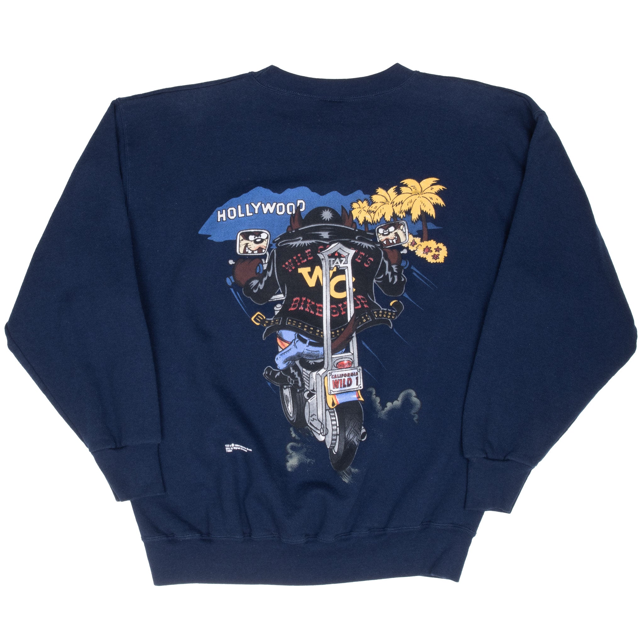Vintage Looney Tunes Taz Biker Nyc Hollywood Sweatshirt 1994 Size Large