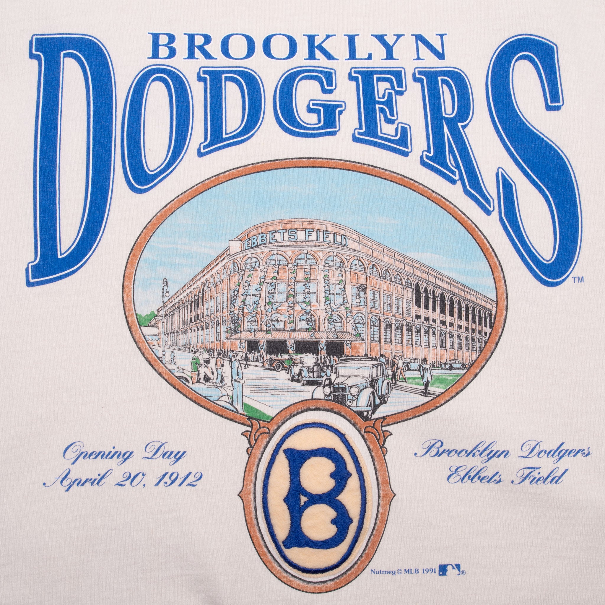 Vintage Mlb Brooklyn Dodgers Tee Shirt 1991 Size Large Made In Usa With Single Stitch Sleeves