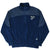 Full front view of navy St. Louis Blues quarter-zip fleece jacket with striped panels
