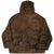 Back of brown Country Woods hooded fleece jacket with black tree branch print