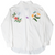 Back of white Levi's shirt with embroidered flowers and butterflies across the shoulders