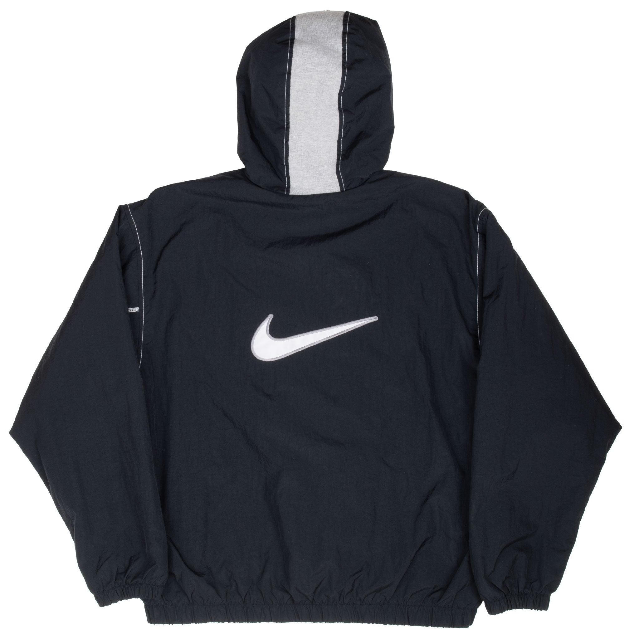 Vintage Nike Big Swoosh Black Hooded Windbreaker Jacket 1990S Size Large