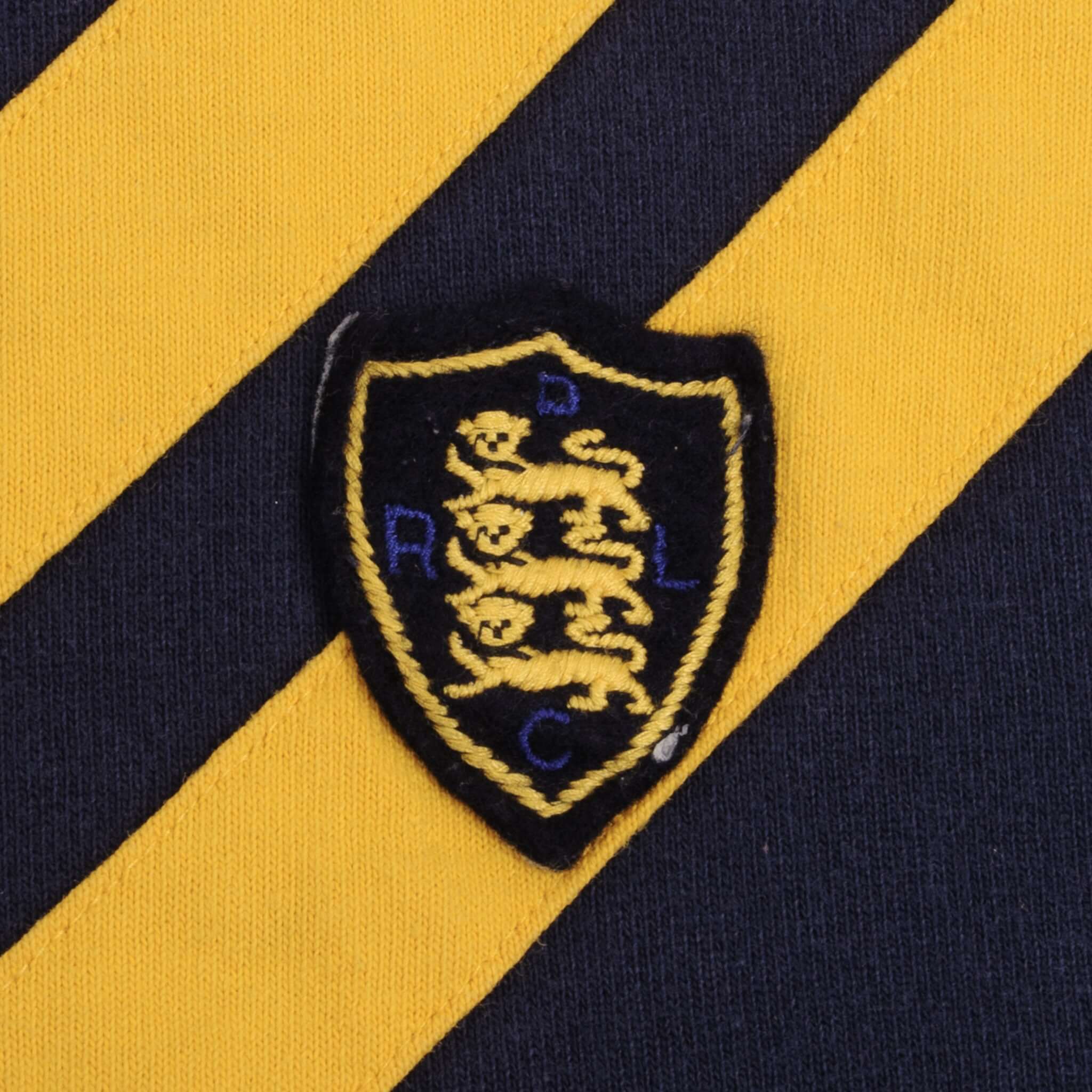 Vintage Ralph Lauren Blue & Yellow Striped Rugby Polo Shirt 1990S Size 3XL Big