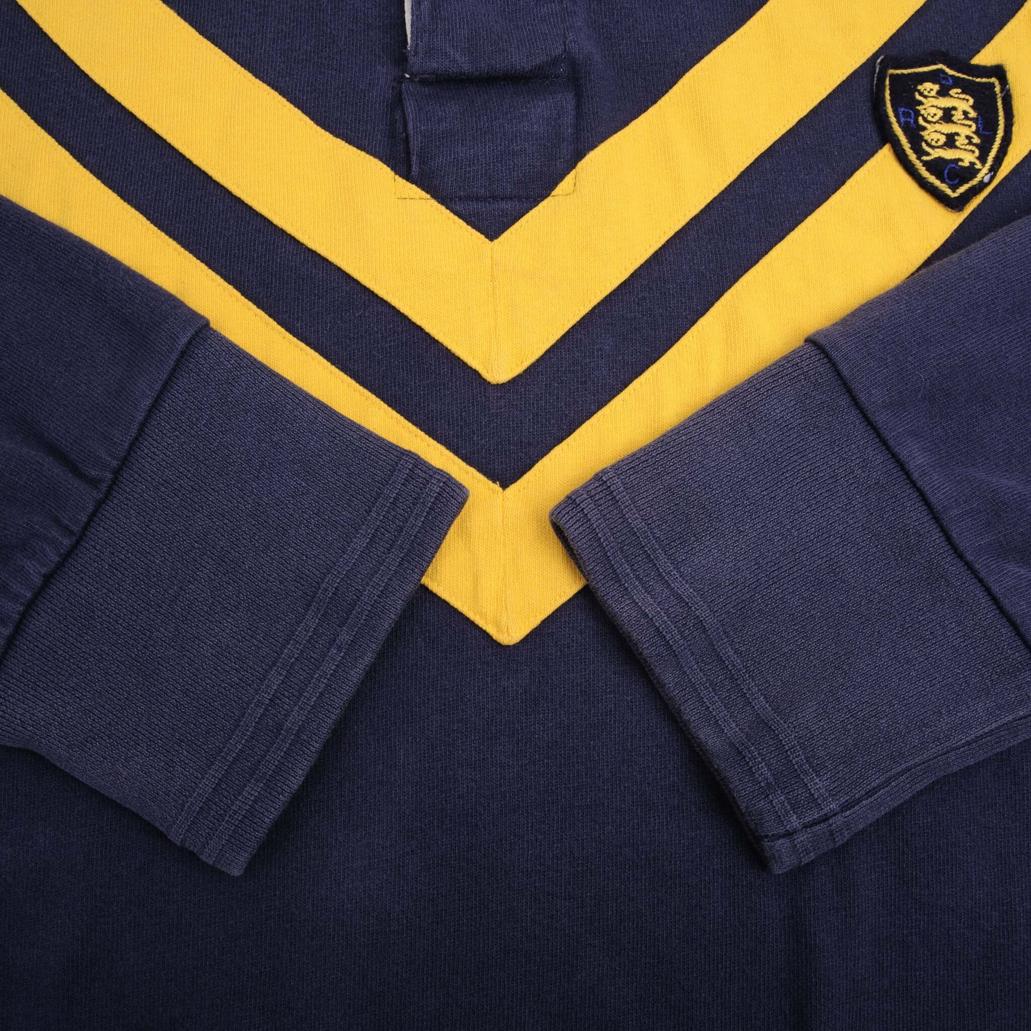 Vintage Ralph Lauren Blue & Yellow Striped Rugby Polo Shirt 1990S Size 3XL Big