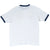 Plain back of white ringer T-shirt with navy collar and sleeve trim