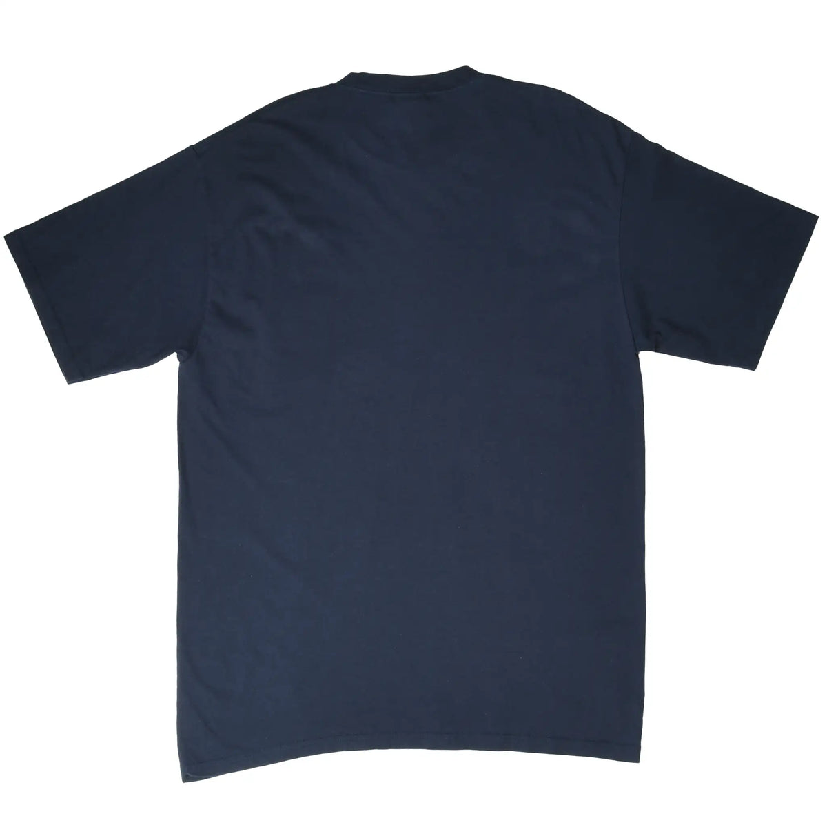 Back of plain navy short-sleeve T-shirt