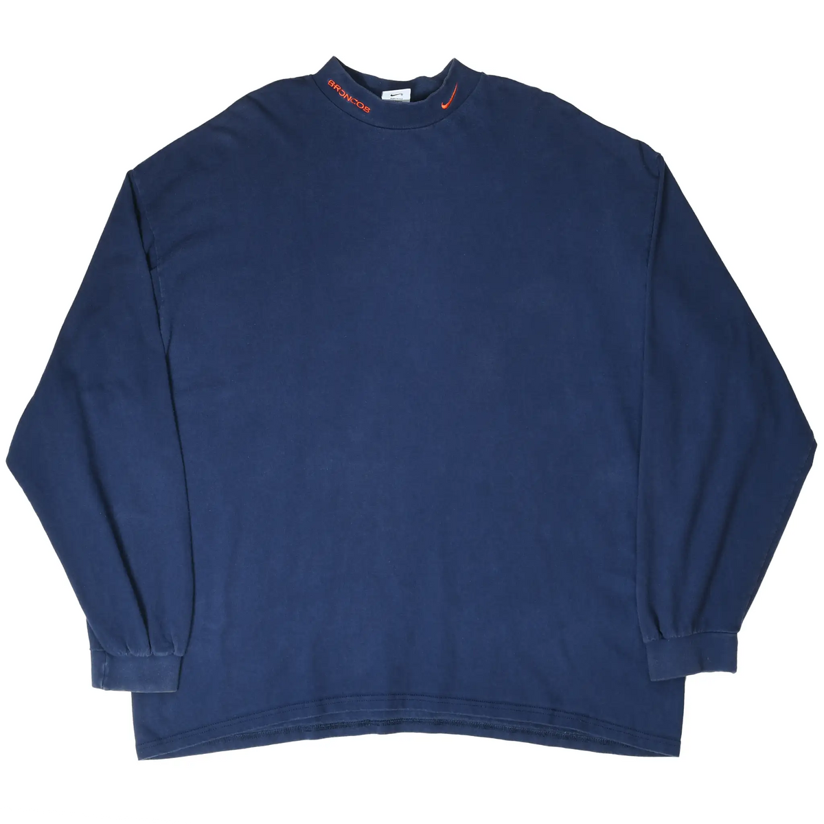 Full front view of navy Nike Denver Broncos long-sleeve turtleneck shirt