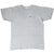 Full front view of a heather gray Champion T-shirt with a small blue and red chest logo