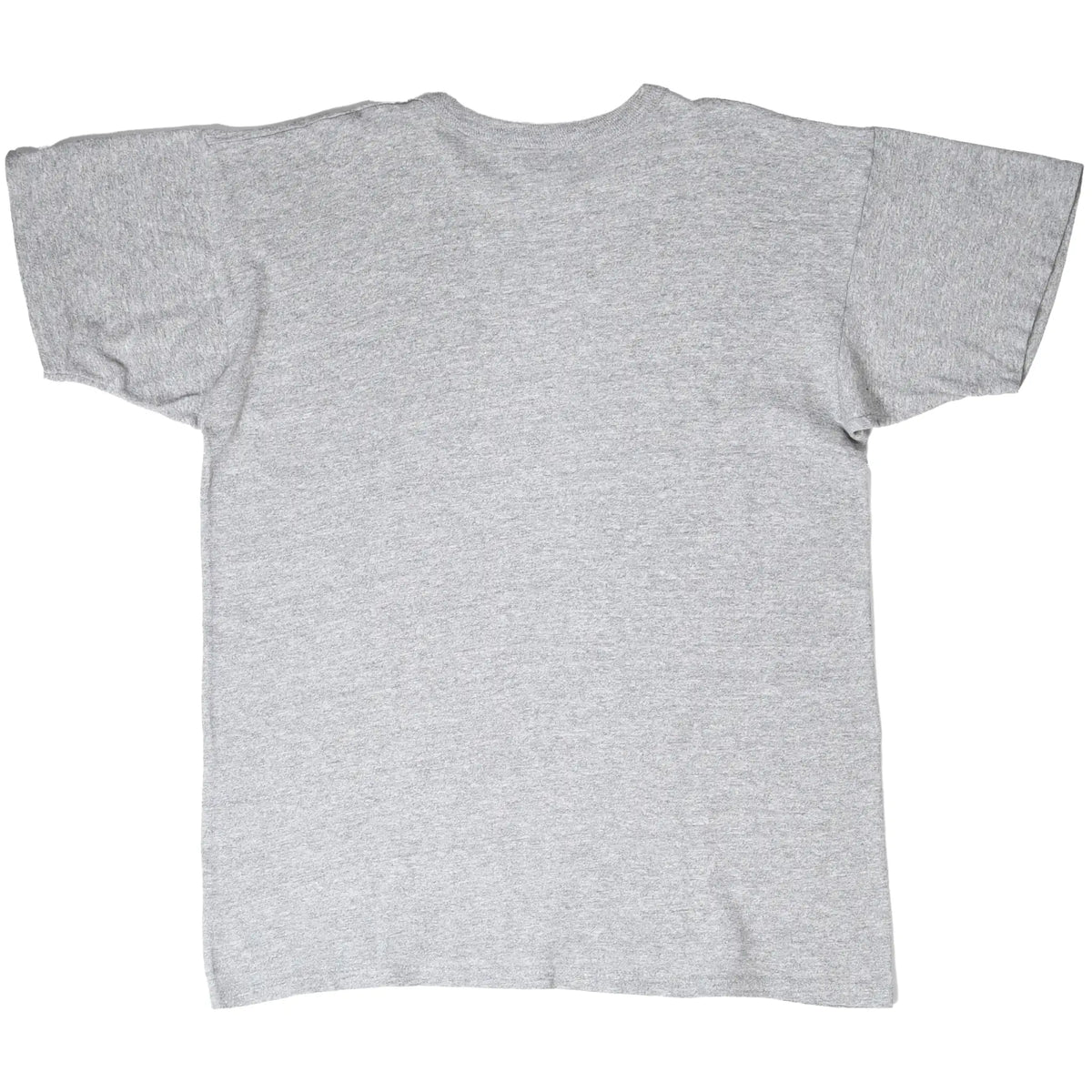 Back view of a plain heather gray Champion short-sleeve T-shirt