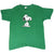 Full front view of green Peanuts T-shirt with seated Snoopy graphic