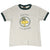 Full front view of gray Peanuts ringer T-shirt with Woodstock Happy Camper print