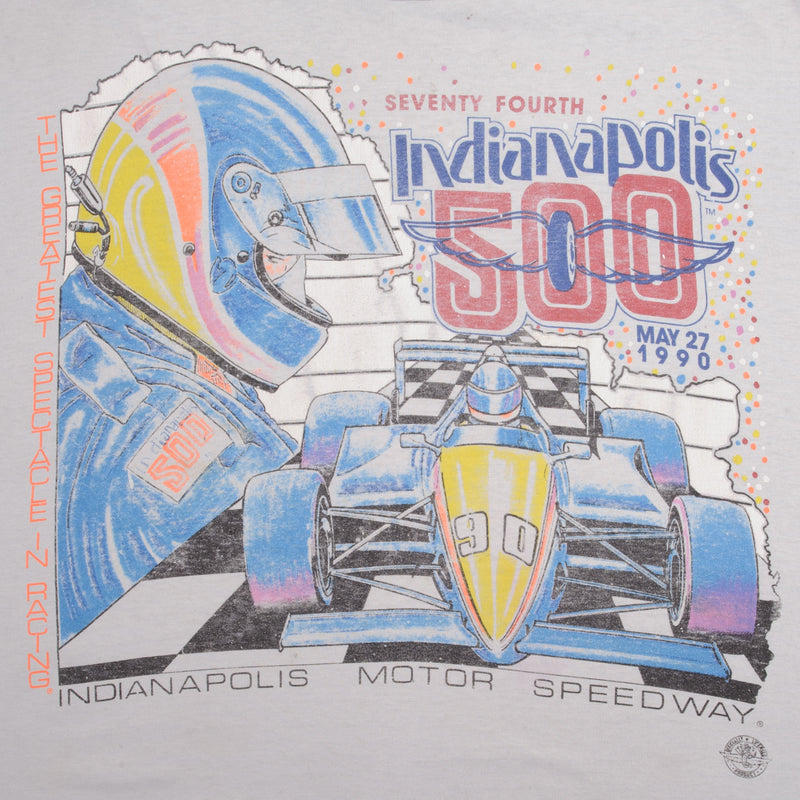 Vintage Indy Car Racing Indianapolis 500 1990 Tee Shirt Size Large Made In USA With Single Stitch Sleeves