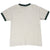 Plain back of gray ringer T-shirt with dark green collar and sleeve trim