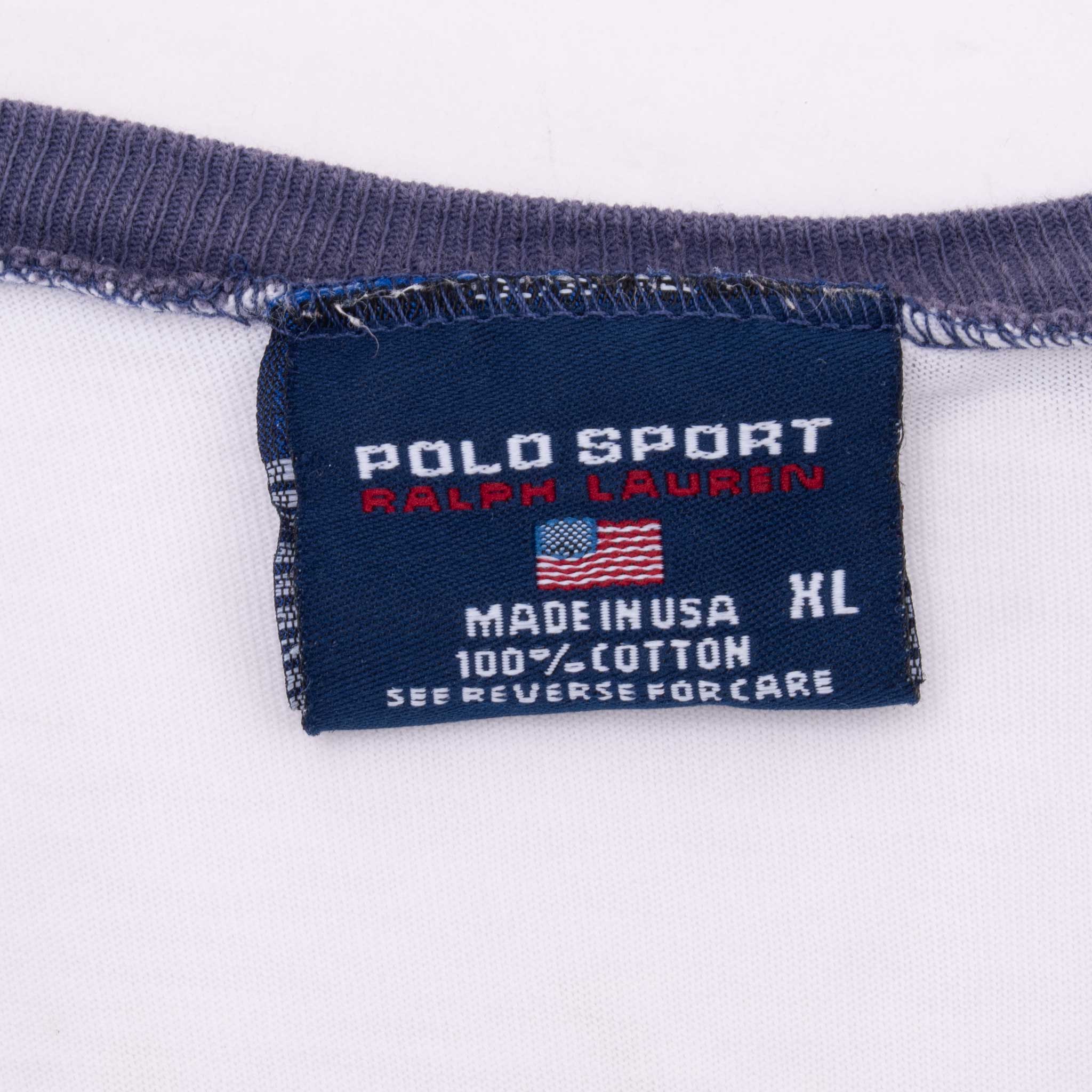 Vintage Ralph Lauren Polo Sport White Tee Shirt 1990S Size XL Made In Usa With Single Stitch Sleeves