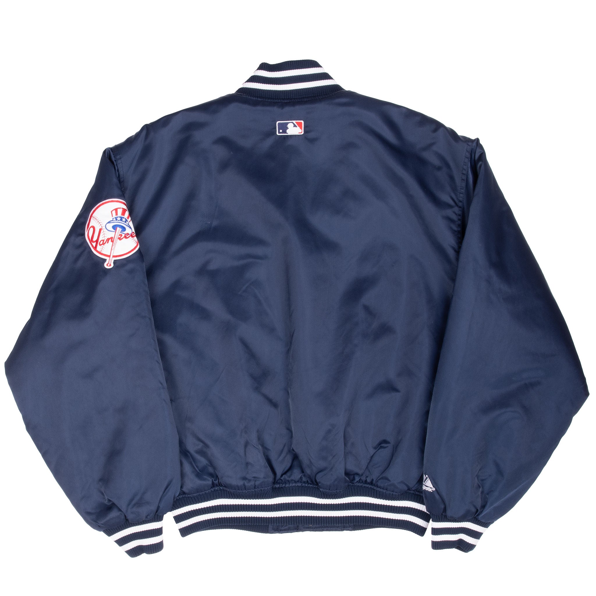 VINTAGE MLB NEW YORK YANKEES 1990S MAJESTIC BOMBER SATIN JACKET SMALL