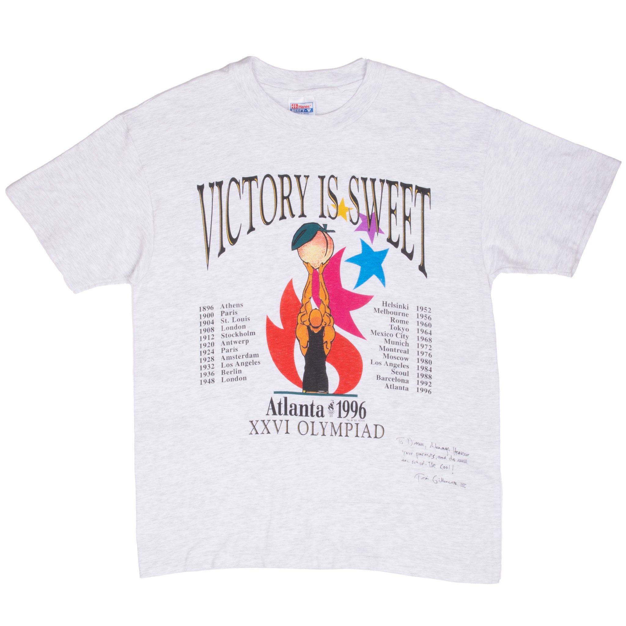 Vintage Atlanta Olympic Games Xxvi 1996 Tee Shirt Size Large Made In Usa With Single Stitch Sleeves