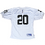 Front of white Reebok Oakland Raiders jersey with black number 20 and short sleeves