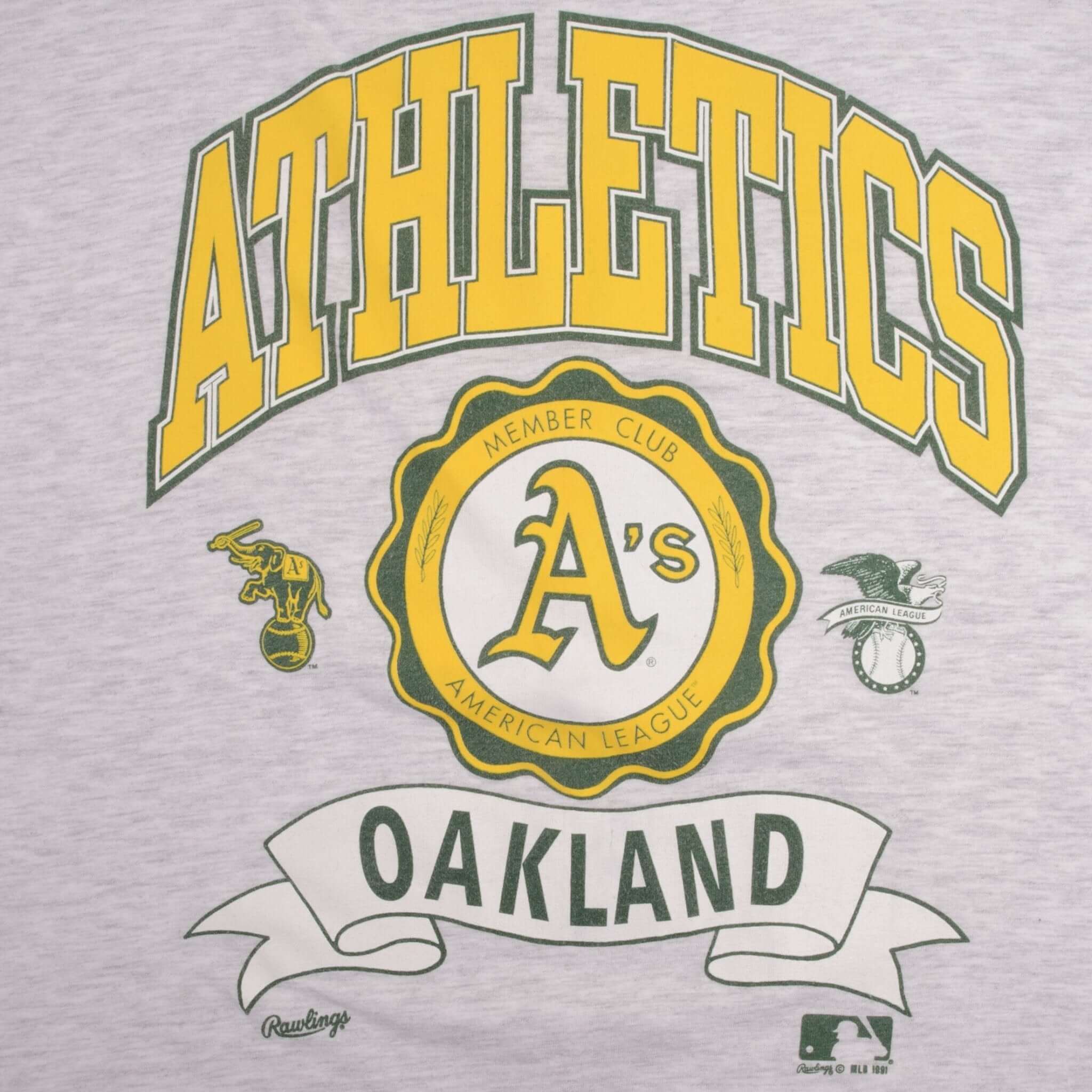 Vintage MLB Oakland Athletics Tee Shirt 1991 Size Large Made In USA With Single Stitch Sleeves
