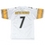 Back of white Pittsburgh Steelers jersey with Roethlisberger name and black number 7