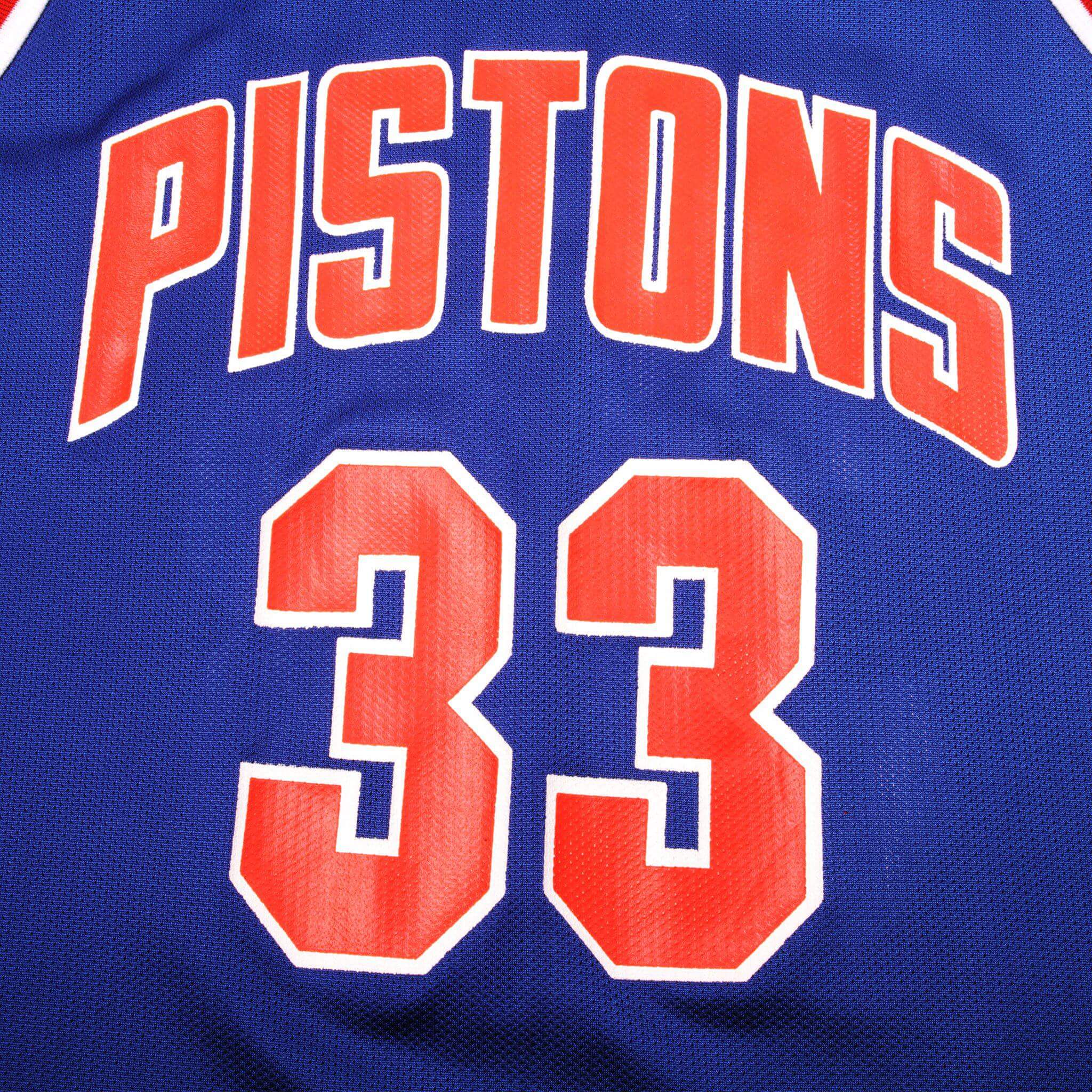 VINTAGE CHAMPION NBA DETROIT PISTONS HILL #33 JERSEY 1990s SIZE 44 MADE IN USA