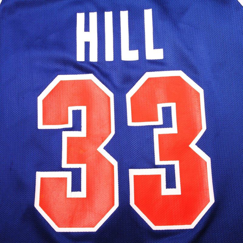 VINTAGE CHAMPION NBA DETROIT PISTONS HILL #33 JERSEY 1990s SIZE 44 MADE IN USA
