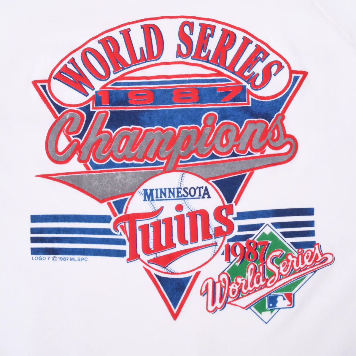Close-up of Minnesota Twins 1987 World Series Champions red, blue, and gray front print
