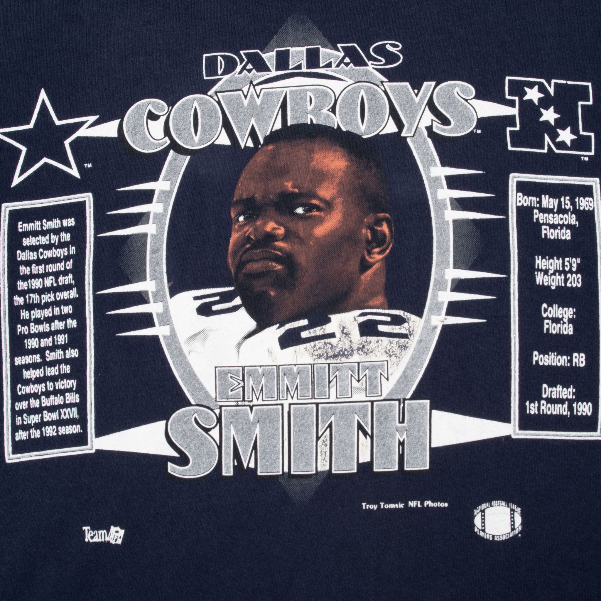 Vintage Nfl Dallas Cowboys Emmitt Smith 1990S Tee Shirt Size Large Made In Usa With Single Stitch Sleeves