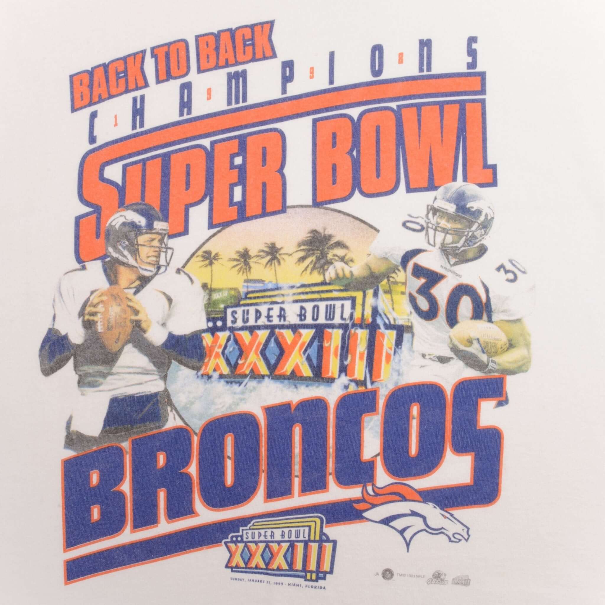 Vintage Nfl Denver Broncos Super Bowl Champions XXXII Back To Back 1999 Tee Shirt Size Large