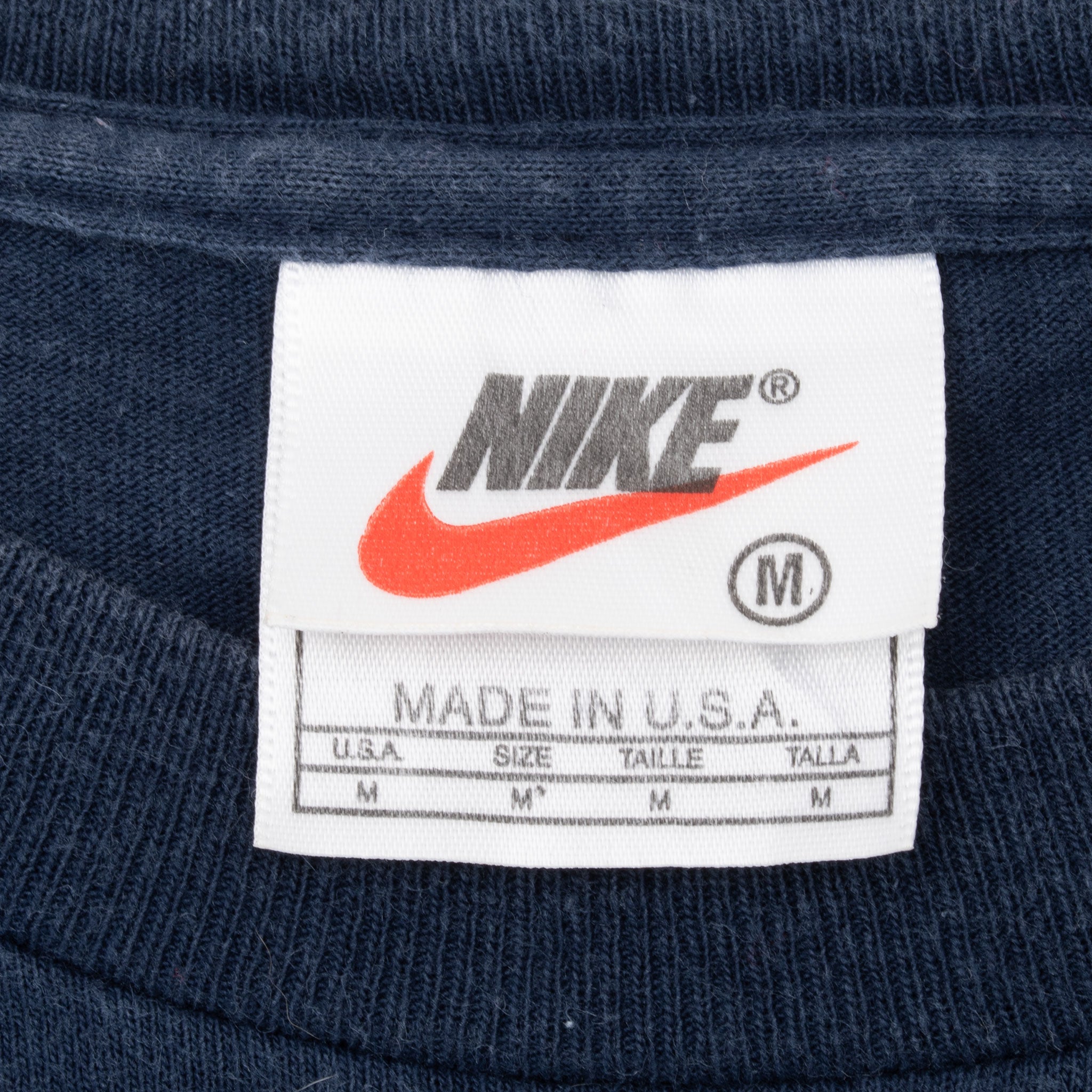 Vintage Nike Classic Swoosh Navy Blue Tee Shirt Size 1990s Size Medium Made In USA