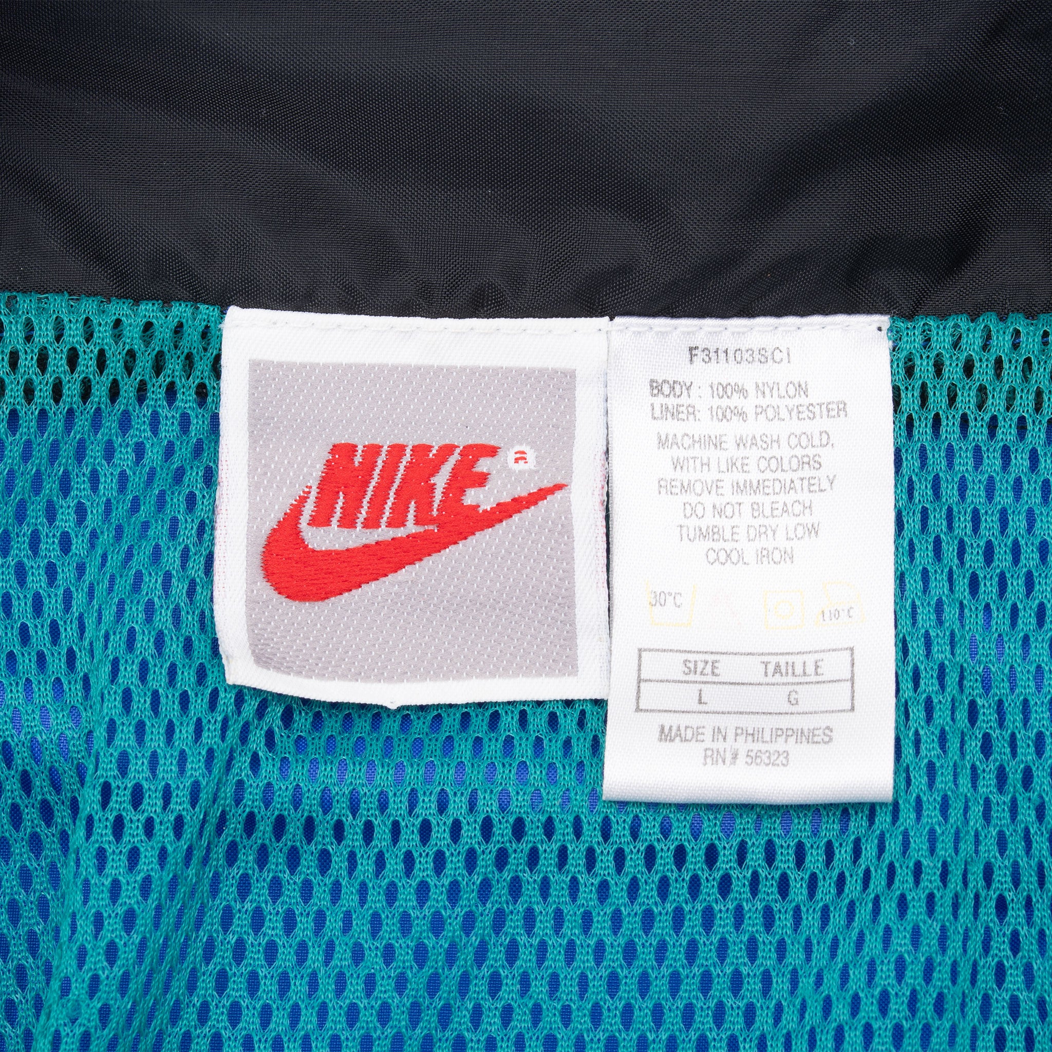 Vintage Nike Teal Blue Black Windbreaker Jacket Late 1980S Size Large