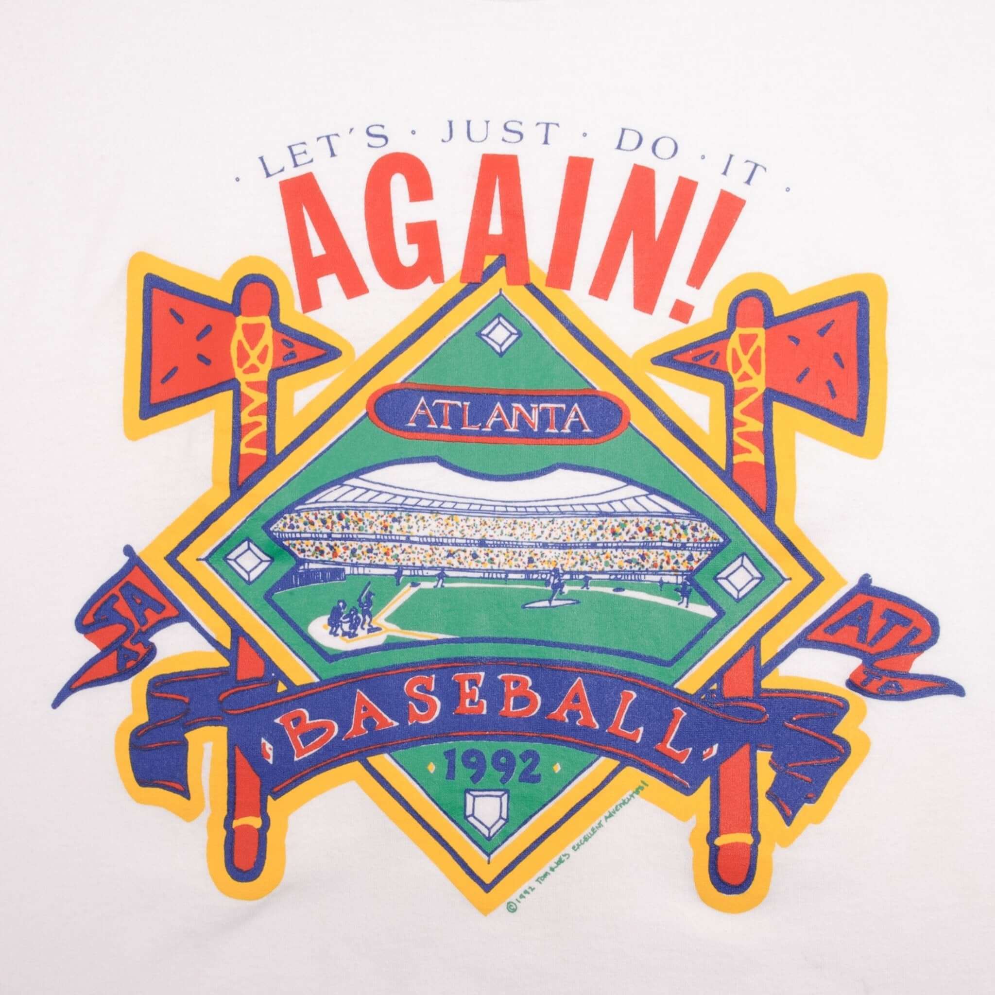 Vintage MLB Atlanta Braves Let's Do It Again 1992 Tee Shirt Size XL Made In USA With Single Stitch Sleeves